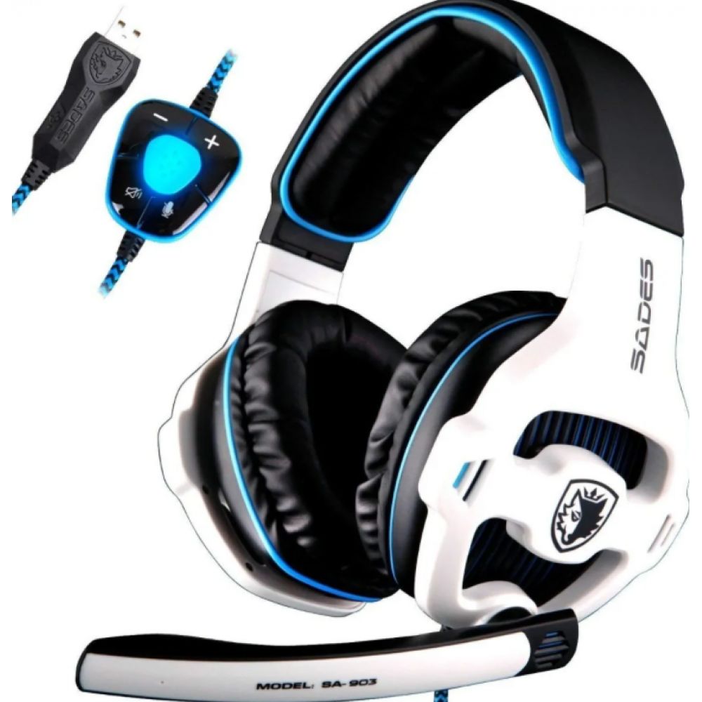 Auricular Headset Sades 903 Blanco Azul i3